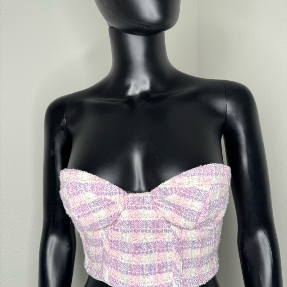 Zara Pink and White Strapless Top